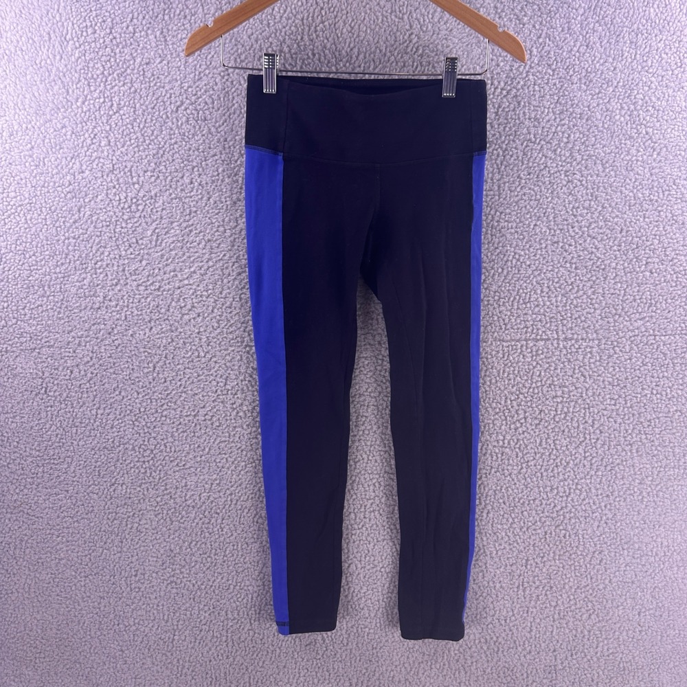 Alo Yoga High Waisted Colorblock Leggings Black Cobalt Blue Stripe XS